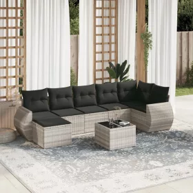    8 részes világosszürke polyrattan kerti ülőgarnitúra párnával