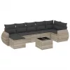  8 részes világosszürke polyrattan kerti ülőgarnitúra párnával