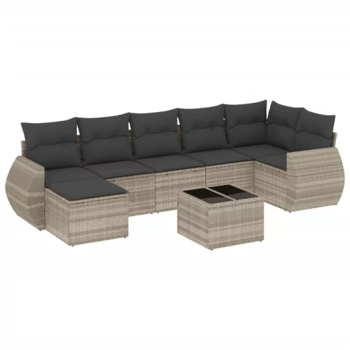  8 részes világosszürke polyrattan kerti ülőgarnitúra párnával