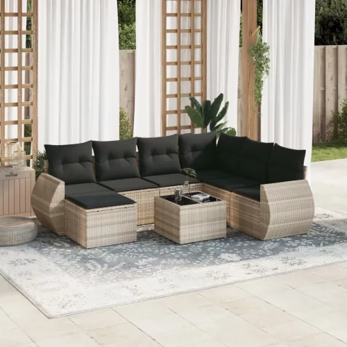  8 részes világosszürke polyrattan kerti ülőgarnitúra párnával