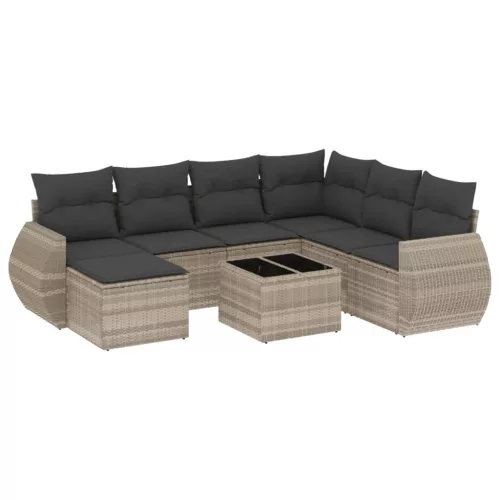  8 részes világosszürke polyrattan kerti ülőgarnitúra párnával