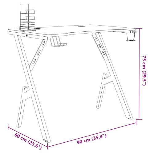  fekete Y-lábú gamer asztal 90 x 60 x 75 cm