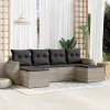  6 részes világosszürke polyrattan kerti ülőgarnitúra párnákkal