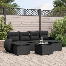    7 részes fekete polyrattan kerti ülőgarnitúra párnával