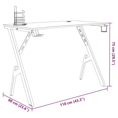  fekete Y-lábú gamer asztal 110 x 60 x 75 cm