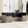  6 részes világosszürke polyrattan kerti ülőgarnitúra párnákkal