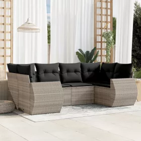    6 részes világosszürke polyrattan kerti ülőgarnitúra párnákkal