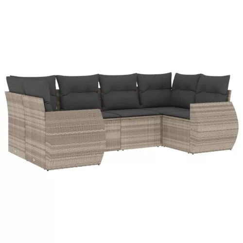  6 részes világosszürke polyrattan kerti ülőgarnitúra párnákkal