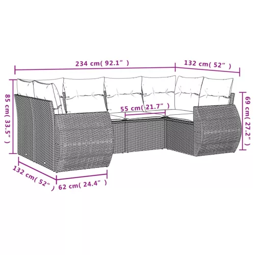 6 részes világosszürke polyrattan kerti ülőgarnitúra párnákkal