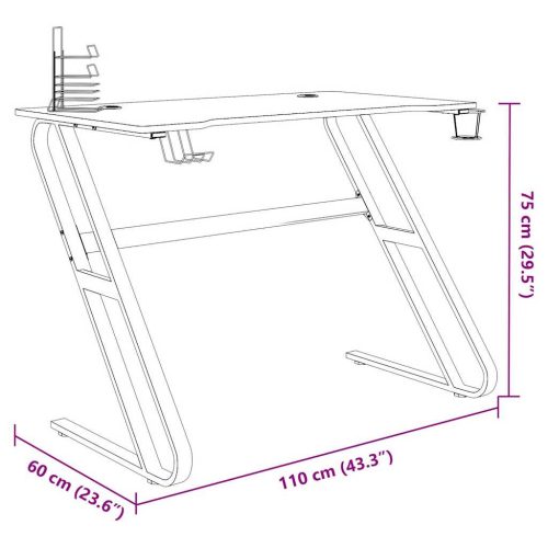  fekete ZZ-lábú gamer asztal 110 x 60 x 75 cm
