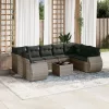  10 részes szürke polyrattan kerti ülőgarnitúra párnákkal