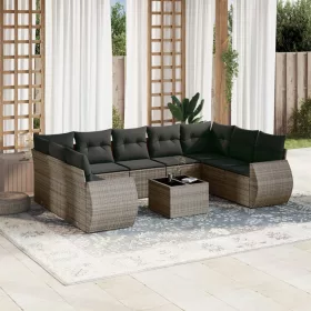    10 részes szürke polyrattan kerti ülőgarnitúra párnákkal