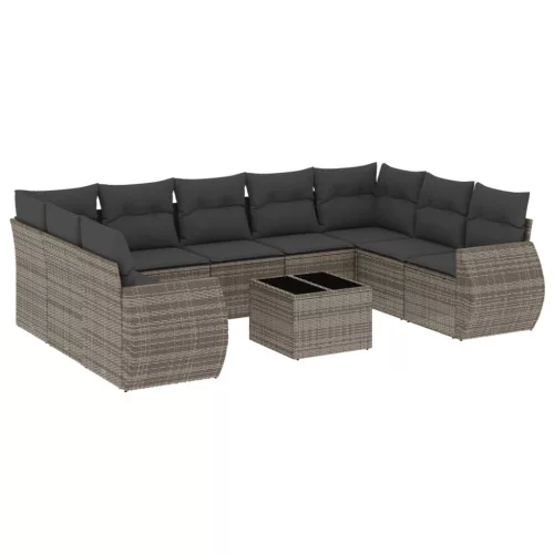  10 részes szürke polyrattan kerti ülőgarnitúra párnákkal
