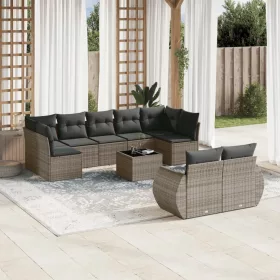    10 részes szürke polyrattan kerti ülőgarnitúra párnákkal
