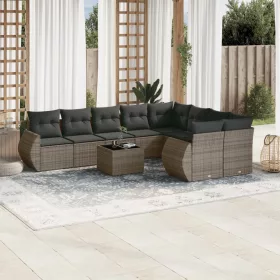    10 részes szürke polyrattan kerti ülőgarnitúra párnákkal