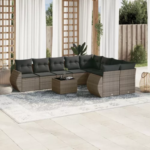  10 részes szürke polyrattan kerti ülőgarnitúra párnákkal