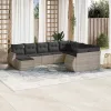  10 részes világosszürke polyrattan kerti ülőgarnitúra párnákkal