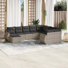    10 részes világosszürke polyrattan kerti ülőgarnitúra párnákkal