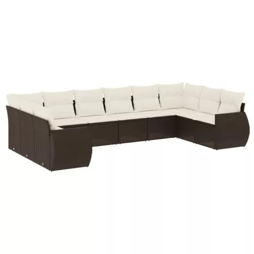  10 részes barna polyrattan kerti ülőgarnitúra párnákkal