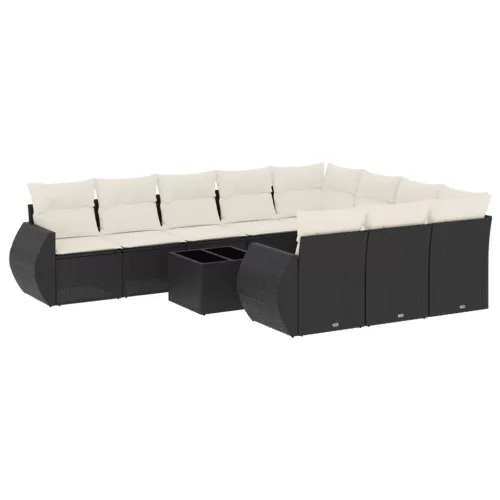  11 részes fekete polyrattan kerti ülőgarnitúra párnákkal