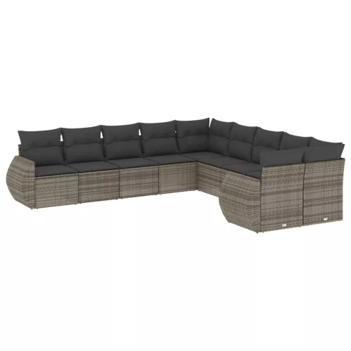  10 részes szürke polyrattan kerti ülőgarnitúra párnákkal