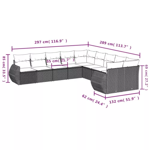 10 részes szürke polyrattan kerti ülőgarnitúra párnákkal