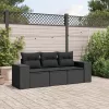  3 részes fekete polyrattan kerti ülőgarnitúra párnával