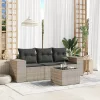  4 részes világosszürke polyrattan kerti ülőgarnitúra párnákkal