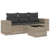  4 részes világosszürke polyrattan kerti ülőgarnitúra párnákkal