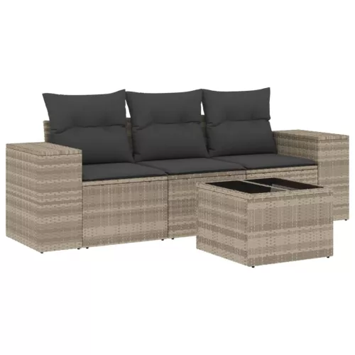  4 részes világosszürke polyrattan kerti ülőgarnitúra párnákkal
