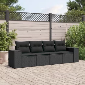    4 részes fekete polyrattan kerti ülőgarnitúra párnákkal