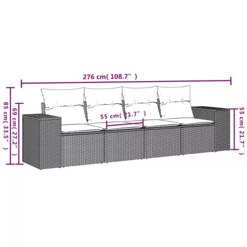  4 részes fekete polyrattan kerti ülőgarnitúra párnákkal