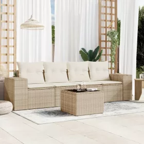    5 részes bézs polyrattan kerti ülőgarnitúra párnákkal