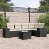  6 részes fekete polyrattan kerti ülőgarnitúra párnákkal