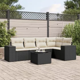    6 részes fekete polyrattan kerti ülőgarnitúra párnákkal