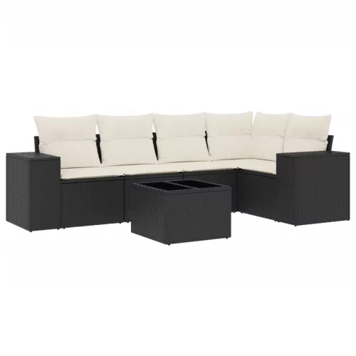  6 részes fekete polyrattan kerti ülőgarnitúra párnákkal