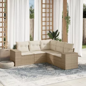    5 részes bézs polyrattan kerti ülőgarnitúra párnákkal