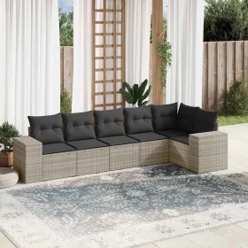    6 részes világosszürke polyrattan kerti ülőgarnitúra párnákkal