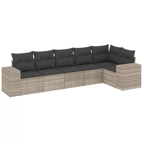  6 részes világosszürke polyrattan kerti ülőgarnitúra párnákkal