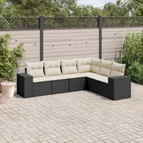    6 részes fekete polyrattan kerti ülőgarnitúra párnákkal