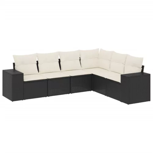  6 részes fekete polyrattan kerti ülőgarnitúra párnákkal