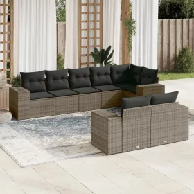    8 részes szürke polyrattan kerti ülőgarnitúra párnákkal