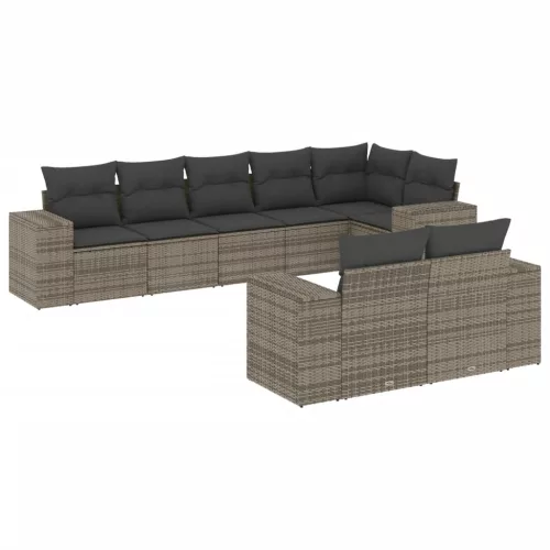  8 részes szürke polyrattan kerti ülőgarnitúra párnákkal
