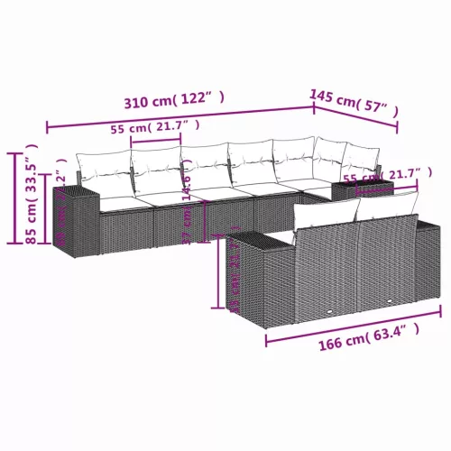  8 részes szürke polyrattan kerti ülőgarnitúra párnákkal