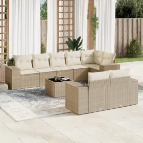    9 részes bézs polyrattan kerti ülőgarnitúra párnákkal