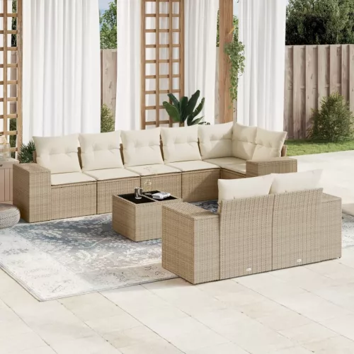  9 részes bézs polyrattan kerti ülőgarnitúra párnákkal