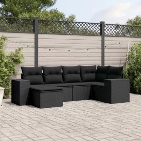    6 részes fekete polyrattan kerti ülőgarnitúra párnákkal