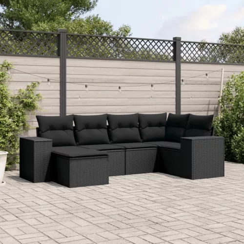  6 részes fekete polyrattan kerti ülőgarnitúra párnákkal