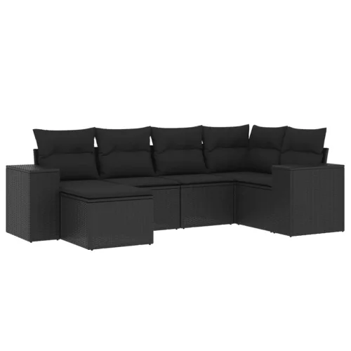  6 részes fekete polyrattan kerti ülőgarnitúra párnákkal