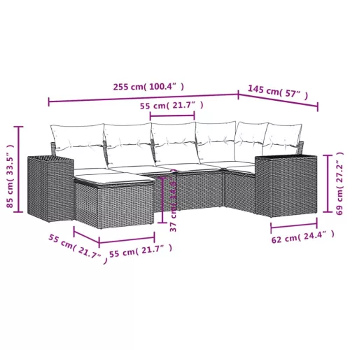  6 részes fekete polyrattan kerti ülőgarnitúra párnákkal